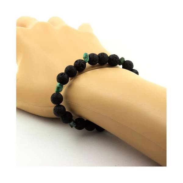 Armband i naturliga stenar - ABIJOUX - Chrysokoll från USA - Lavapärlor 8 mm - Längd 19-20 cm