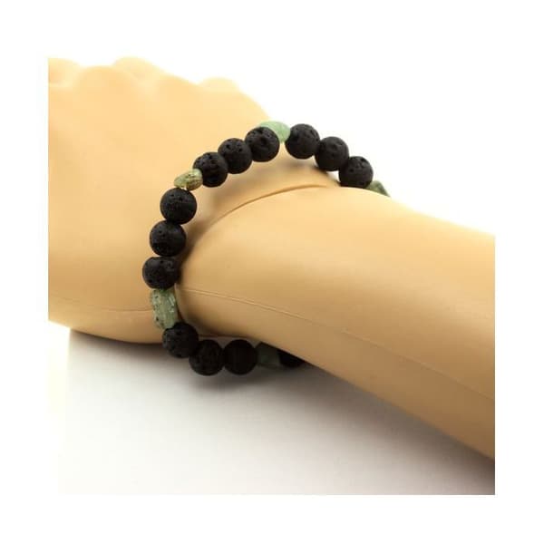 Armband - ABIJOUX - Grön kyanit från Brasilien - Lava pärlor 8 mm - 19-20 cm - Unisex