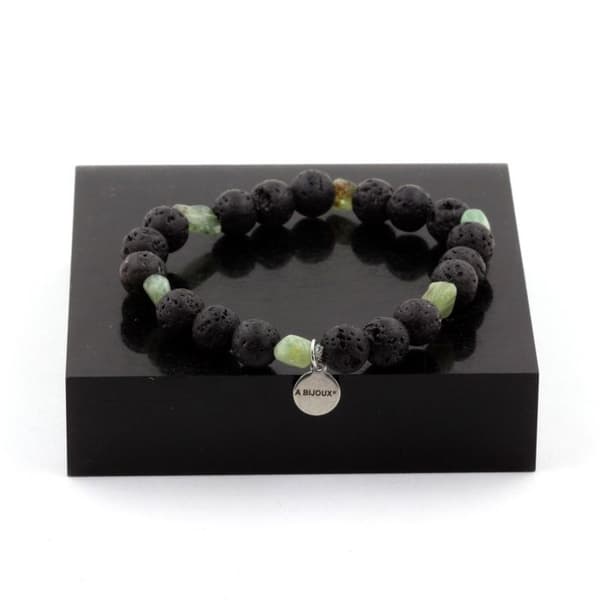 Armband - ABIJOUX - Grön kyanit från Brasilien - Lava pärlor 8 mm - 19-20 cm - Unisex