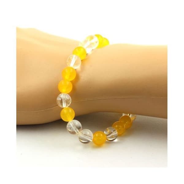 Armband - En Bijoux - Gul Agat + Kvarts - 8 mm - Längd 19-20 cm - Tillverkat i Frankrike