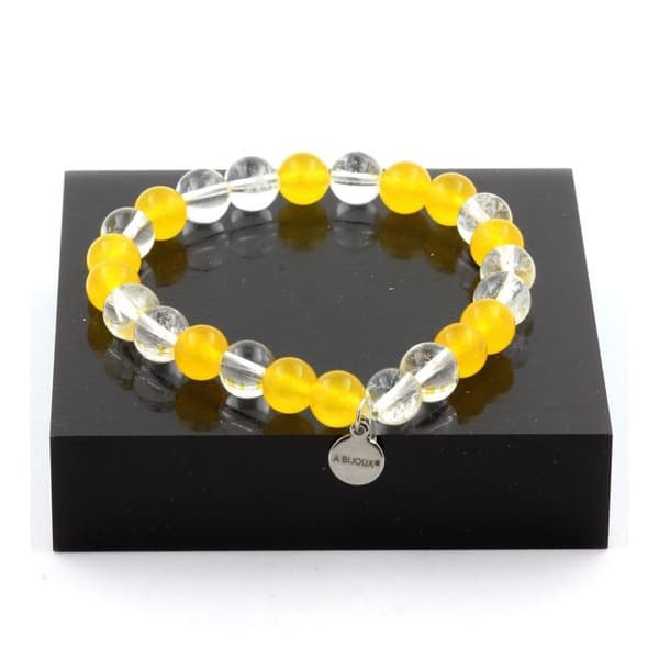 Armband - En Bijoux - Gul Agat + Kvarts - 8 mm - Längd 19-20 cm - Tillverkat i Frankrike
