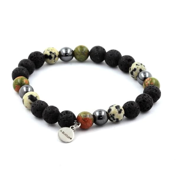 Dalmatisk Jaspis + Unakite + Hematite + Lava Beaded Armband 8 mm - ABIJOUX - Tillverkat i Frankrike