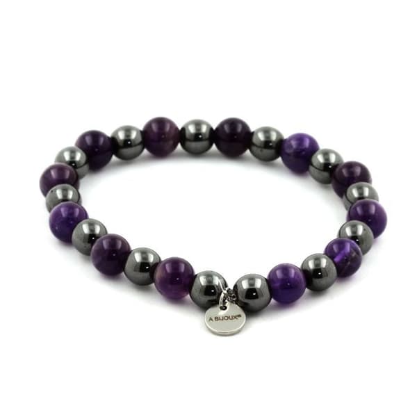Armband - ABIJOUX - Ametist + Hematit - 8 mm - Längd 19-20 cm - Tillverkad i Frankrike