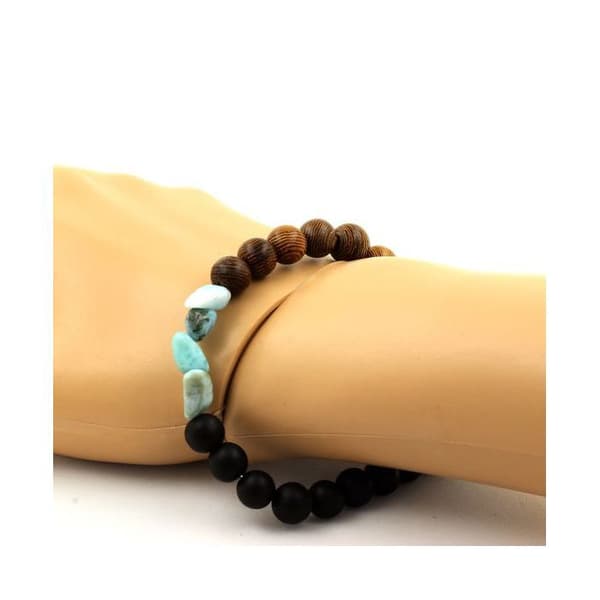 Armband - ABIJOUX - Larimar och Onyx - Tillverkad i Frankrike - Längd 19-20 cm - Unisex