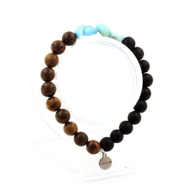 Armband - ABIJOUX - Larimar och Onyx - Tillverkad i Frankrike - Längd 19-20 cm - Unisex