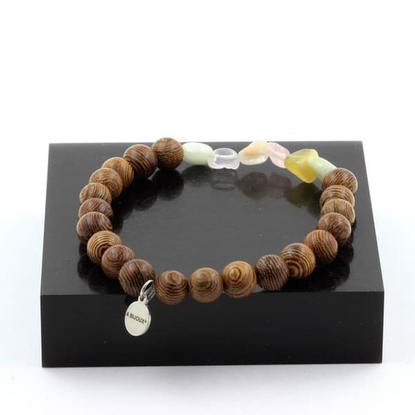 Armband - ABIJOUX - Beryll Morganit - Träpärlor 8 mm - Längd 19-20 cm - Tillverkad i Frankrike