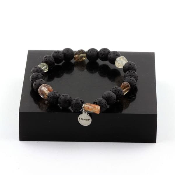 Armband - ABIJOUX - Super Seven - Stenar och Mineraler - Lava Pärlor - Längd 19-20 cm
