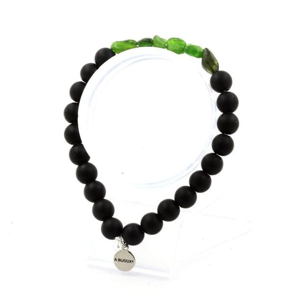Armband - ABIJOUX - Brasilien Diopsid - Matt svart Onyxpärlor - 8 mm - Längd 19-20 cm
