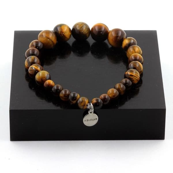 Armband i naturstenar - ABIJOUX - Tigeröga - Kulor 6/8/10 mm - Brun - Unisex