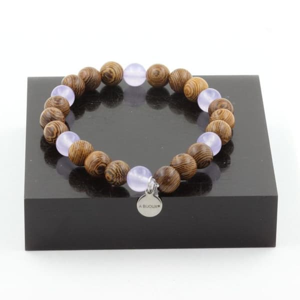 Armband - ABIJOUX - Lavendelkalcedon + trä - 8 mm pärlor - Längd 19-20 cm - Blandet