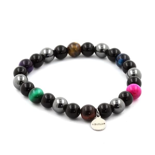 Armband - ABIJOUX - Flerfärgad Tigereye - Hematit - Svartagat - 8 mm