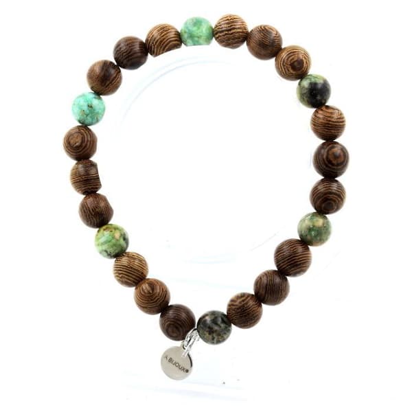 Armband - ABIJOUX - Turkos från Peru - Trä - 8 mm - Längd 19-20 cm