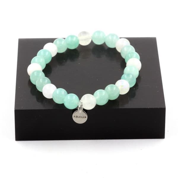 Armband - ABIJOUX - Angélite + Månsten - 8 mm - Tillverkad i Frankrike - Unisex