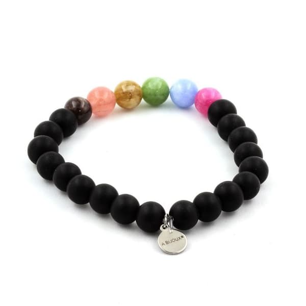 Armband - ABIJOUX - Flerfärgad turmalin och svart onyx - 8mm - Unisex - Tillverkad i Frankrike