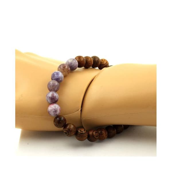 Armband - ABIJOUX - Lila mica från Tanzania - 8 mm pärlor - Trä - Tillverkad i Frankrike
