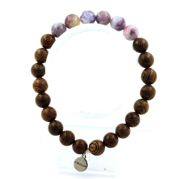 Armband - ABIJOUX - Lila mica från Tanzania - 8 mm pärlor - Trä - Tillverkad i Frankrike