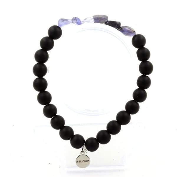 Armband - ABIJOUX - Cordierit Iolit och Svart Onyx - Längd 19-20 cm - Fransk tillverkning - Unisex