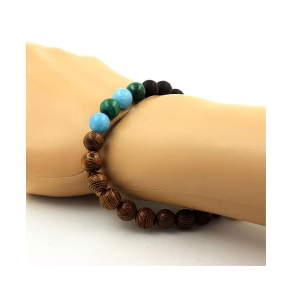 Armband - Ett Bijoux - Malakit från Kongo - Blå kalcedon - Svart onyx - Tillverkad i Frankrike