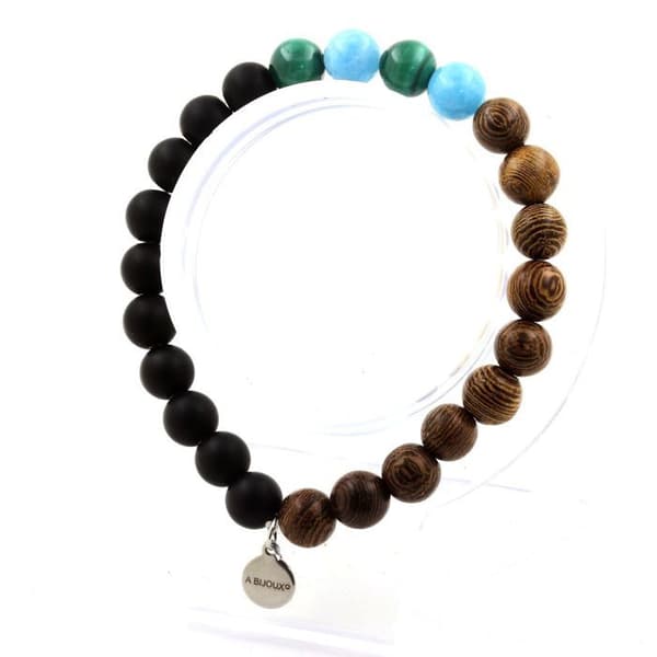 Armband - Ett Bijoux - Malakit från Kongo - Blå kalcedon - Svart onyx - Tillverkad i Frankrike