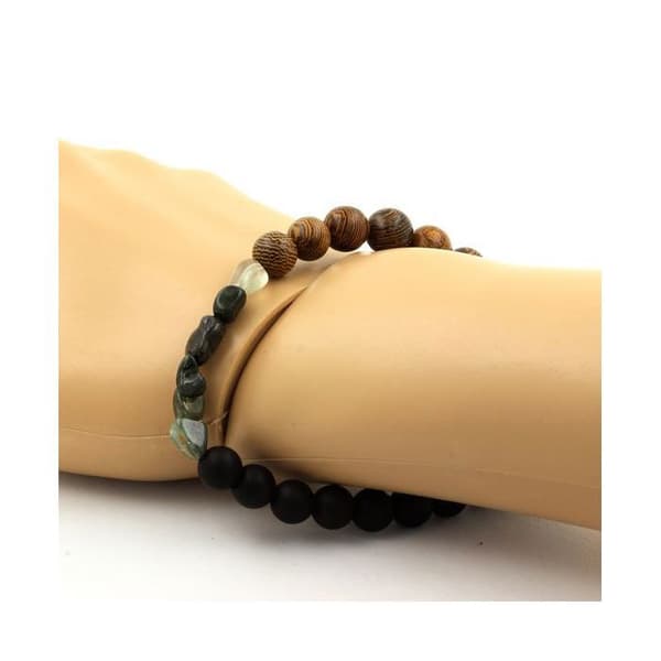 Armband - En Bijoux - Grön rutile kvarts - Matt svart onyx - Trä - 19-20 cm