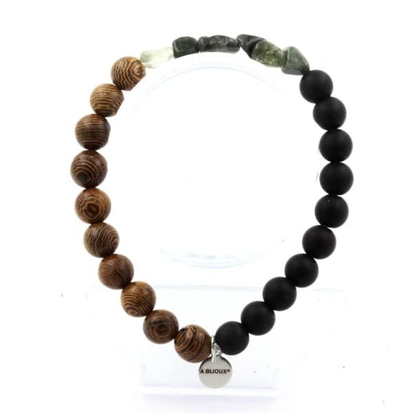 Armband - En Bijoux - Grön rutile kvarts - Matt svart onyx - Trä - 19-20 cm