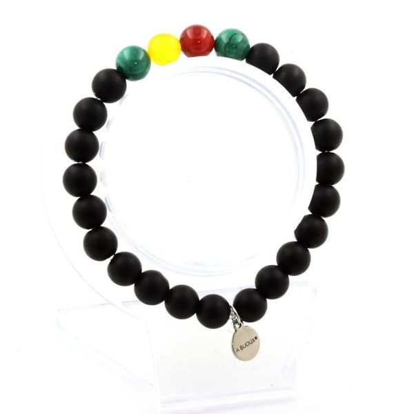 Armband i naturstenar - ABIJOUX - Malakit från Kongo - Gul agat - Röd agat - Matt svart onyx