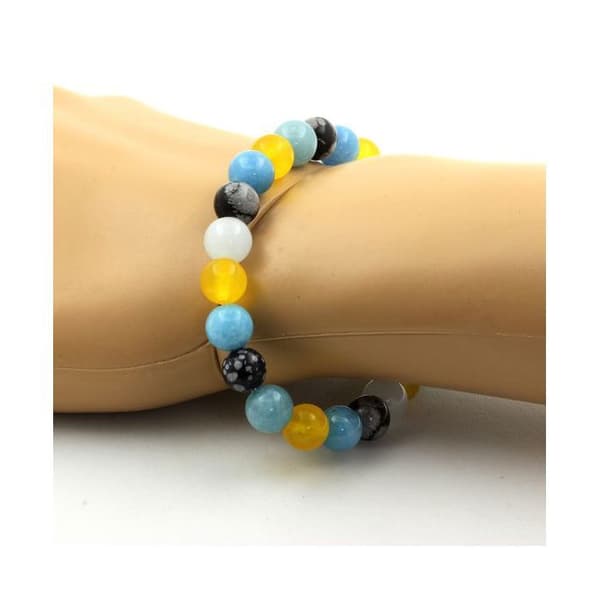 Armband - ABIJOUX - Snöflinga Obsidian + Gul Agat - 8 mm - Svart, Gul, Blå
