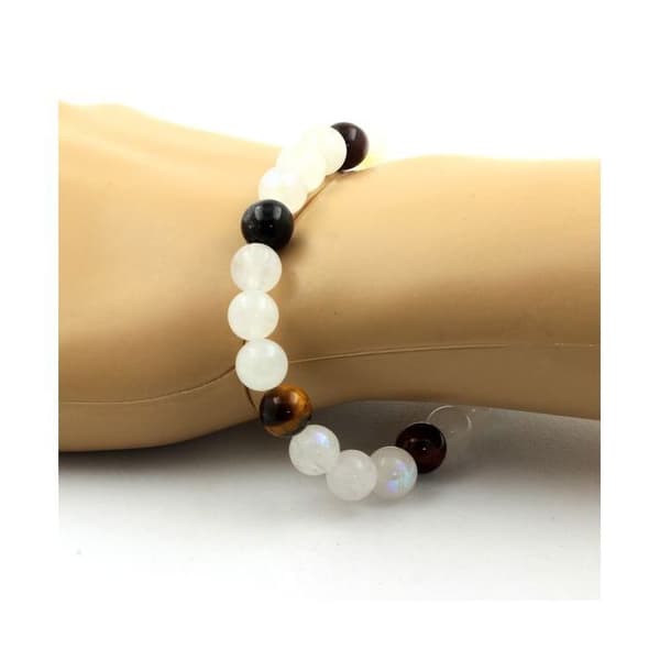 Armband i äkta stenar - ABIJOUX - Flerfärgad Tigeröga - Månsten - Längd 19-20 cm