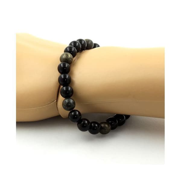 Armband - ABIJOUX - Svart agat + Pyrit - 8 mm - Längd 19-20 cm - Tillverkad i Frankrike