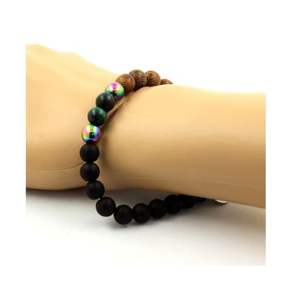 Armband - ABIJOUX - Malakit från Kongo - Flerfärgad hematit - Svart onyx - 19-20 cm