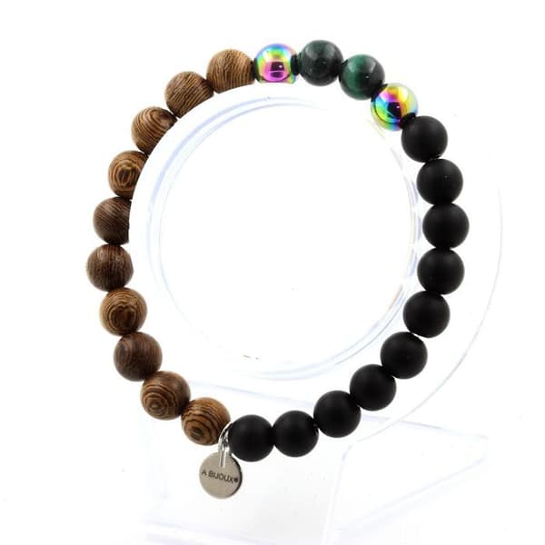 Armband - ABIJOUX - Malakit från Kongo - Flerfärgad hematit - Svart onyx - 19-20 cm