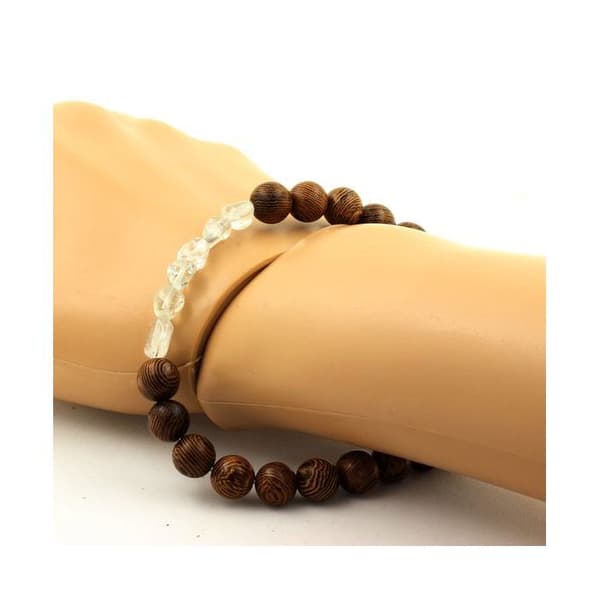 Stenar och mineraler. Brazilian Topaz Armband + 8 mm träpärlor. Tillverkad i Frankrike.