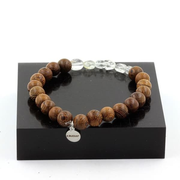 Stenar och mineraler. Brazilian Topaz Armband + 8 mm träpärlor. Tillverkad i Frankrike.