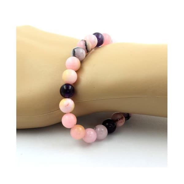 Armband - ABIJOUX - Rosafärgad opal + Amethyst - 8 mm - Längd 19-20 cm - Handgjord i Frankrike