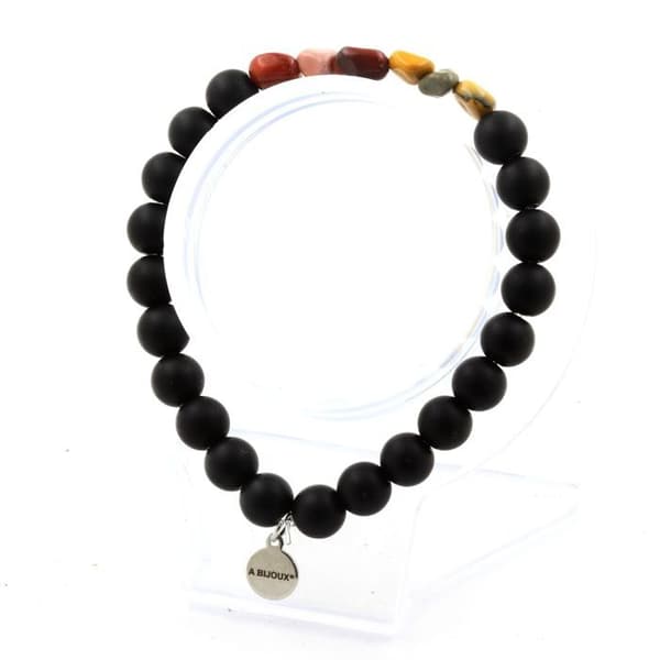 Armband i äkta stenar - ABIJOUX - Mookaite från Australien - Matt svart onyx - Längd 19-20 cm - Unisex
