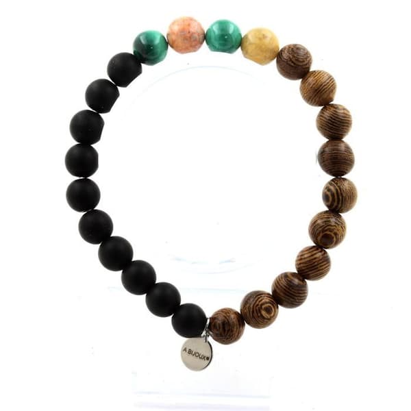Armband - ABIJOUX - Malakit från Kongo - Agat crazy lace - Matt svart onyx - Tillverkad i Frankrike