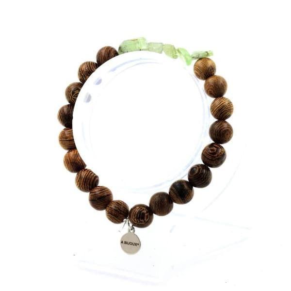 Armband - ABIJOUX - Grön apatite från Madagascar - 8 mm träpärlor - Längd 19-20 cm - Unisex