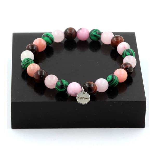 Armband - ABIJOUX - Rosenopals - Röd Tigeröga - Rosenkvarts - Malakit 8mm