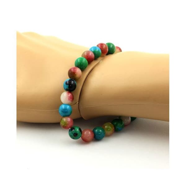Stenar och mineraler. Vattenmelon Tourmaline + Chrysocolla Beads Armband 8 mm. Tillverkad i Frankrike.