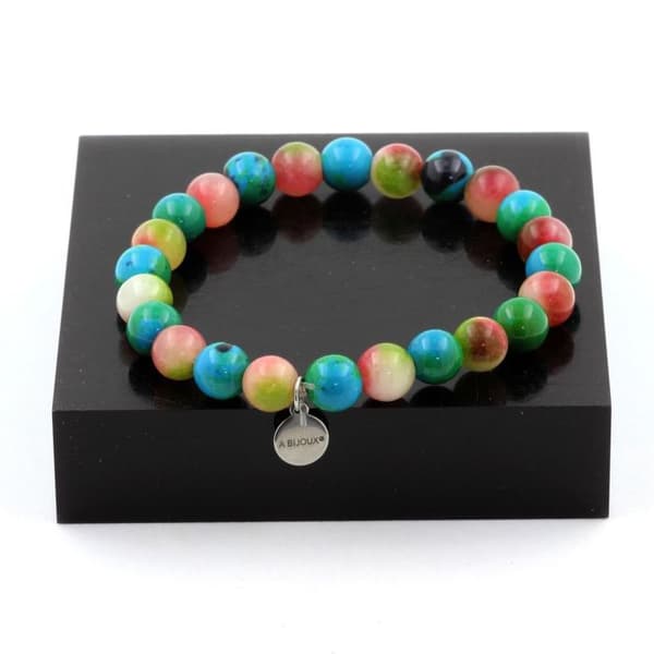 Stenar och mineraler. Vattenmelon Tourmaline + Chrysocolla Beads Armband 8 mm. Tillverkad i Frankrike.