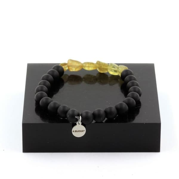 Armband - En Bijoux - Gul Apatit + Svart Onyx - 8 mm - Längd 19-20 cm - Unisex