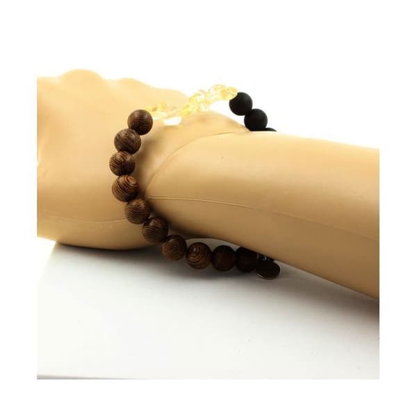 Brasilianskt citrinarmband, mattsvarta onyxpärlor och 8 mm trä - ABIJOUX