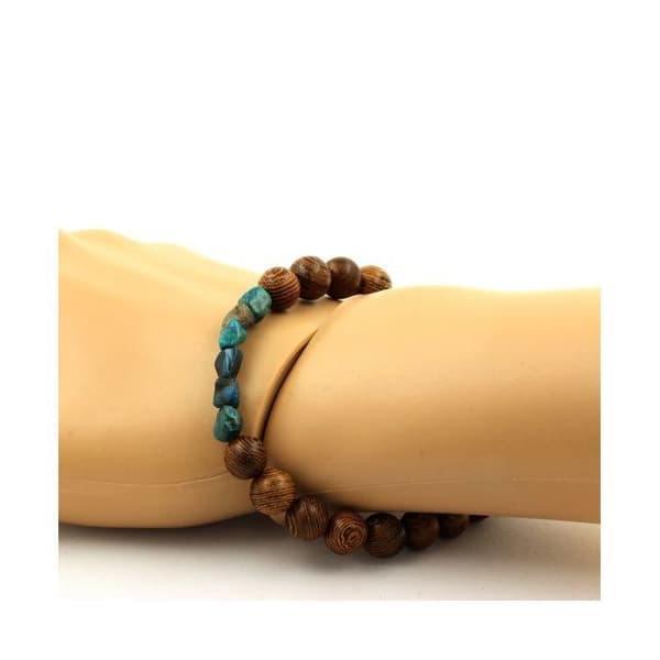 Armband - ABIJOUX - Chrysokol från USA - 8 mm träpärlor - Längd 19-20 cm - Mixad