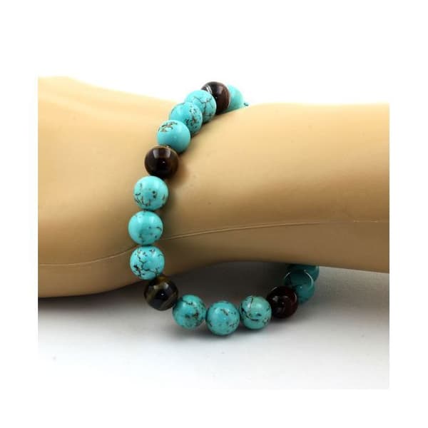 Armband i ädelstenar - ABIJOUX - Multicolor Tigeröga + Turquoise - 8 mm - Unisex