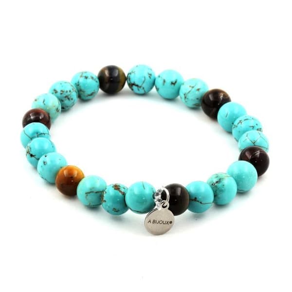 Armband i ädelstenar - ABIJOUX - Multicolor Tigeröga + Turquoise - 8 mm - Unisex