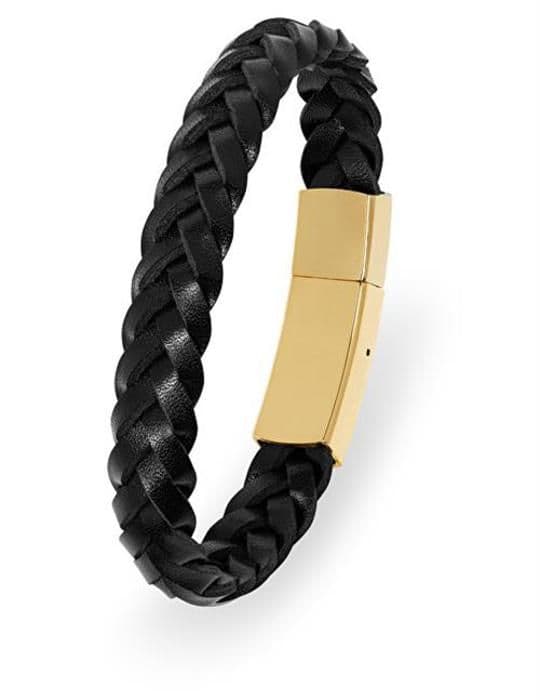Läderarmband med guldpläterad spänne Läder - Längd: 23 cm