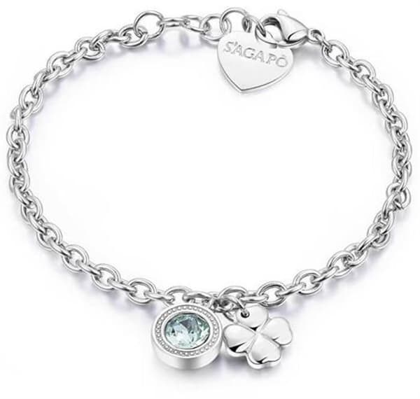 Armband i stål med kristall och fyrklöver Lucky Light SKT12