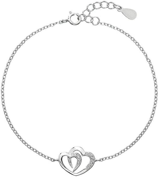 Romantiskt silverarmband Två hjärtan med kubisk zirkon 13011.1