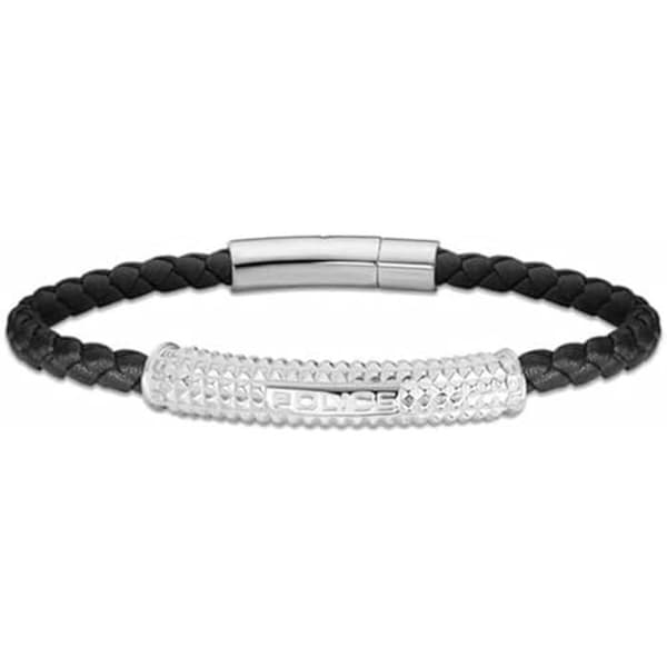 Herrarmband - POLICE - PEAGB2214901 - Svart läder - 19 cm - Magnetstängning