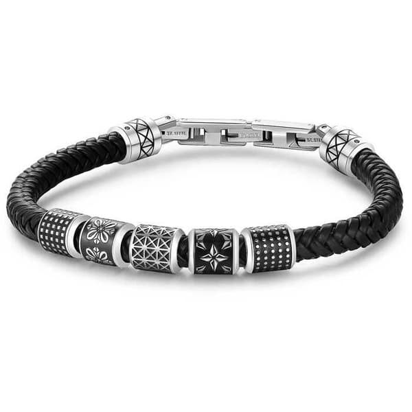 Armband - Brosway - BUL22 - Hypoallergenisk stål - Svart läder - Svart emalj